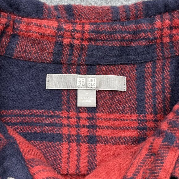 Uniqlo Thick Flannel Plaid Button Up Shirt Shacket Red Blue Cabincore Mens M - Picture 6 of 10